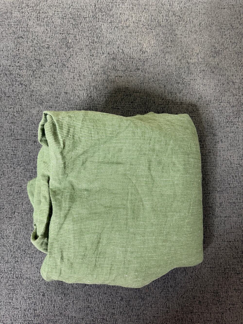 Bed Threads 100% Washed Linen Duvet Cover Queen Pinstripe Sage Green